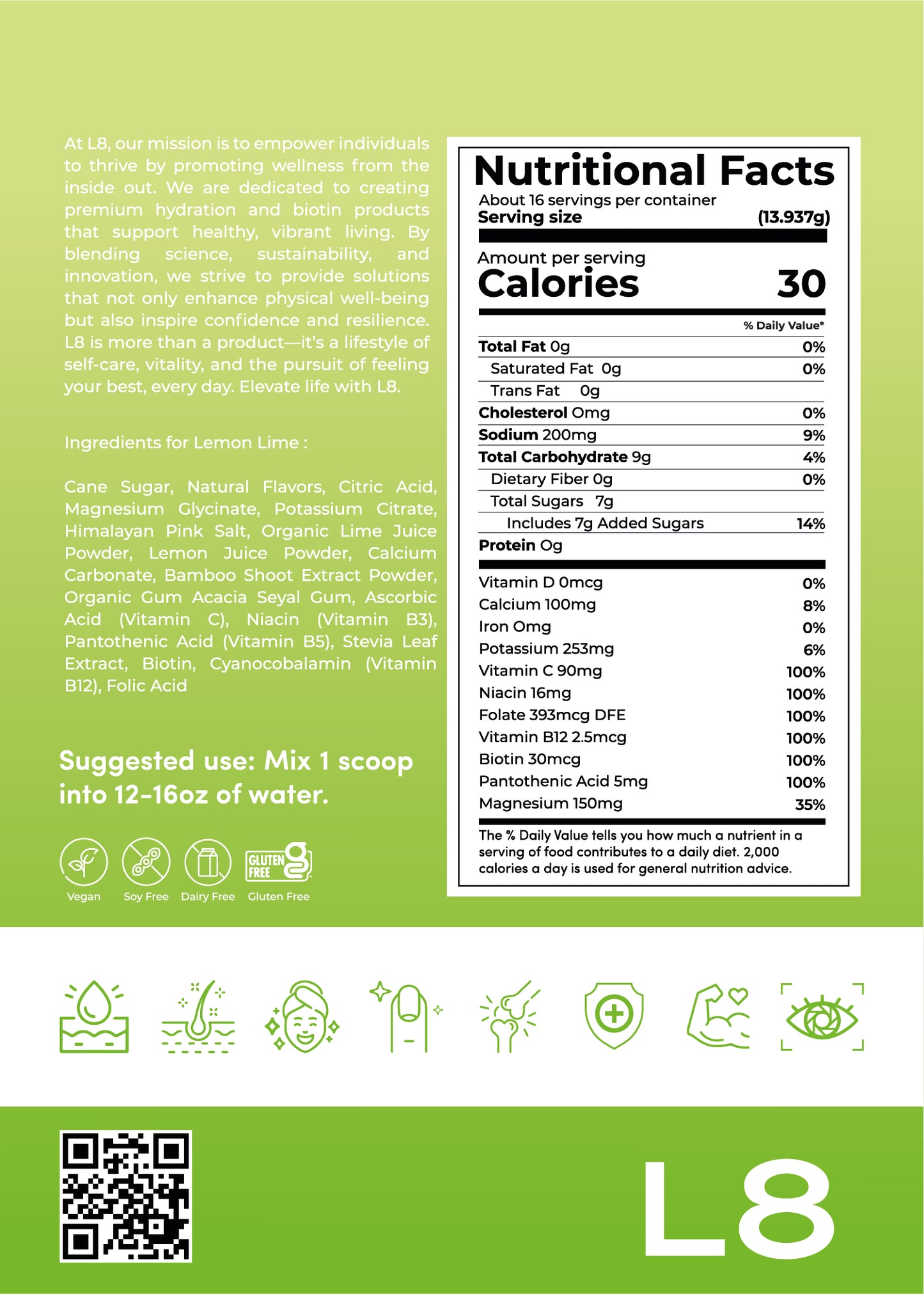 L8 Hydrate BIOTIN – Lemon Lime Flavor