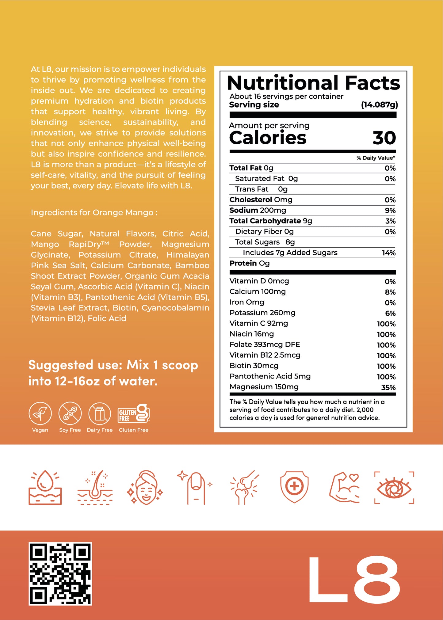L8 Hydrate BIOTIN – Orange Mango Flavor