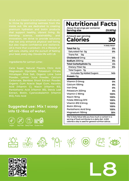 L8 Hydrate BIOTIN – Lemon Lime Flavor