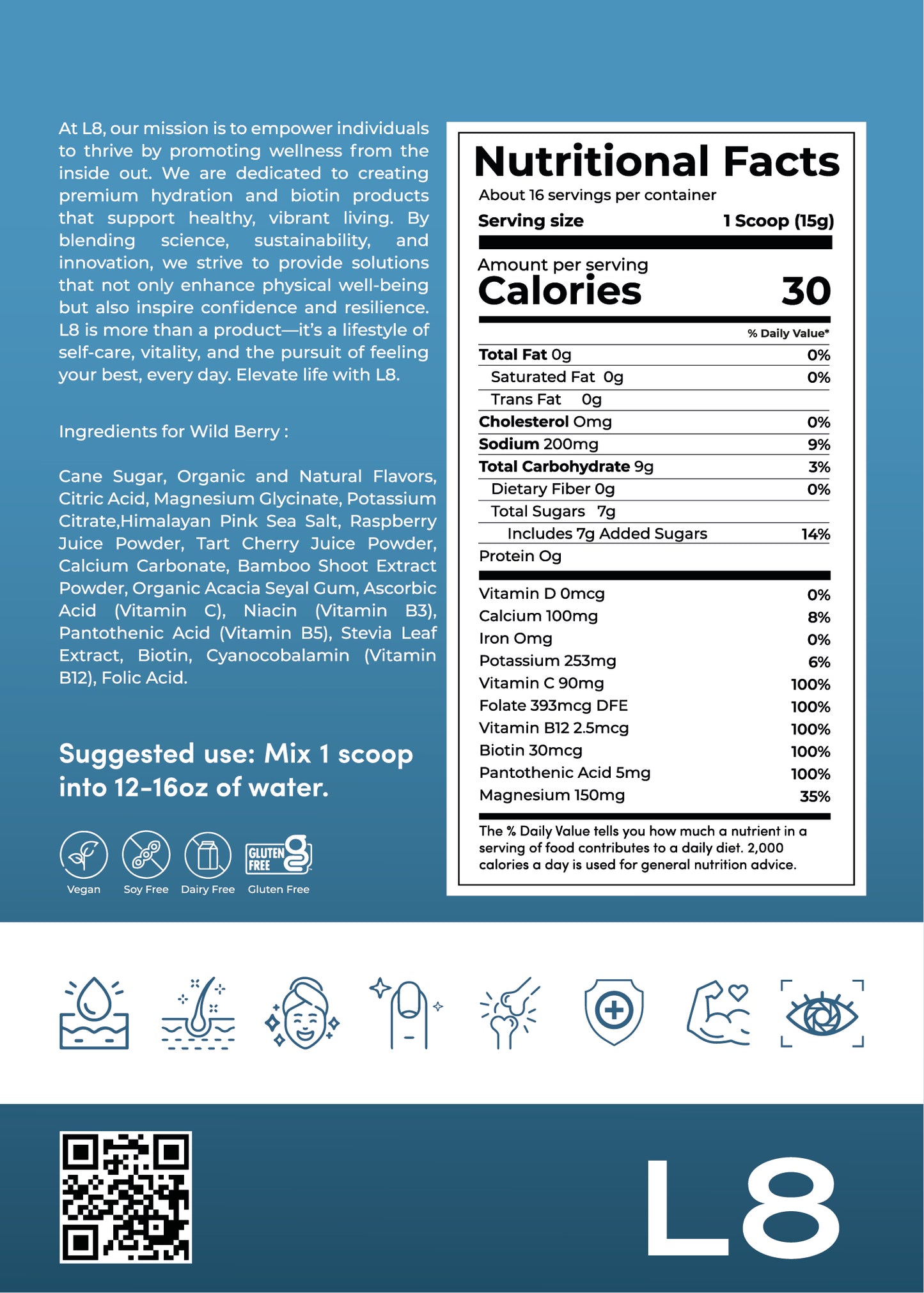 L8 Hydrate BIOTIN – Wild Berry Flavor